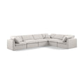  Manufacturer Color_Cream -- Indulge 140" Cream Linen Textured Fabric Upholstered 6 pc Modular Sectional IMAGE 1
