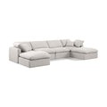  Manufacturer Color_Cream -- Indulge 140" Cream Linen Textured Fabric Upholstered 6 pc Modular Sectional IMAGE 1