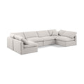  Manufacturer Color_Cream -- Indulge 140" Cream Linen Textured Fabric Upholstered 6 pc Modular Sectional IMAGE 1