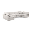  Manufacturer Color_Cream -- Indulge 140" Cream Linen Textured Fabric Upholstered 6 pc Modular Sectional IMAGE 1