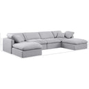  Manufacturer Color_Grey -- Indulge 140" Grey Linen Textured Fabric Upholstered 6 pc Modular Sectional IMAGE 9