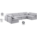  Meridian Indulge 140" Grey Linen Textured Fabric Upholstered 6 pc Modular Sectional IMAGE 10