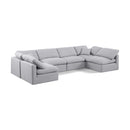  Manufacturer Color_Grey -- Indulge 140" Grey Linen Textured Fabric Upholstered 6 pc Modular Sectional IMAGE 1
