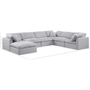  Meridian Indulge 140" Grey Linen Textured Fabric Upholstered 7 pc Modular Sectional IMAGE 9