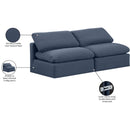  Manufacturer Color_Navy -- Indulge 70" Navy Linen Textured Fabric Upholstered 2 pc Armless Modular Loveseat IMAGE 8