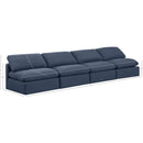  Manufacturer Color_Navy -- Indulge 140" Navy Linen Textured Fabric Upholstered 4 pc Armless Modular Sofa IMAGE 7