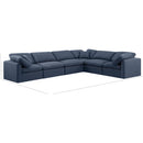  Manufacturer Color_Navy -- Indulge 140" Navy Linen Textured Fabric Upholstered 6 pc Modular Sectional IMAGE 9