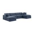 Manufacturer Color_Navy -- Indulge 140" Navy Linen Textured Fabric Upholstered 6 pc Modular Sectional IMAGE 1