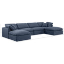  Meridian Indulge 140" Navy Linen Textured Fabric Upholstered 6 pc Modular Sectional IMAGE 9