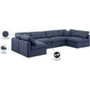  Manufacturer Color_Navy -- Indulge 140" Navy Linen Textured Fabric Upholstered 6 pc Modular Sectional IMAGE 10