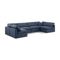  Manufacturer Color_Navy -- Indulge 140" Navy Linen Textured Fabric Upholstered 6 pc Modular Sectional IMAGE 1
