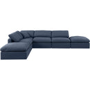  Manufacturer Color_Navy -- Indulge 140" Navy Linen Textured Fabric Upholstered 6 pc Modular Sectional IMAGE 4
