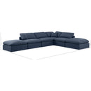  Meridian Indulge 140" Navy Linen Textured Fabric Upholstered 6 pc Modular Sectional IMAGE 9