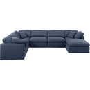  Manufacturer Color_Navy -- Indulge 140" Navy Linen Textured Fabric Upholstered 7 pc Modular Sectional IMAGE 4