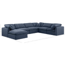 Manufacturer Color_Navy -- Indulge 140" Navy Linen Textured Fabric Upholstered 7 pc Modular Sectional IMAGE 9