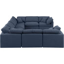  Manufacturer Color_Navy -- Indulge 140" Navy Linen Textured Fabric Upholstered 8 pc Modular Sectional IMAGE 5