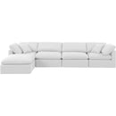  Manufacturer Color_White -- Indulge 140" White Linen Textured Fabric Upholstered 5 pc Modular Sectional IMAGE 4