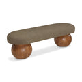  Color_Green/ Walnut -- Bowie Olive Boucle Fabric Upholstered Bench IMAGE 1
