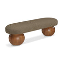  Color_Green/ Walnut -- Bowie Olive Boucle Fabric Upholstered Bench IMAGE 1