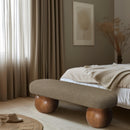  Color_Green/ Walnut -- Bowie Olive Boucle Fabric Upholstered Bench IMAGE 2