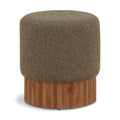 Color_Green/ Walnut -- Veranda Olive Boucle Fabric Upholstered Stool IMAGE 1