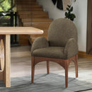  Color_Green/ Walnut -- Waldorf Olive Boucle Fabric Upholstered Dining Arm Chair IMAGE 2