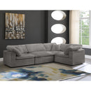 Manufacturer Color_Grey -- Cozy 119" Grey Velvet Upholstered Overstuffed Fiber Filled Comfort 4 pc Modular Sectional IMAGE 2