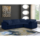  Manufacturer Color_Navy -- Cozy 119" Navy Velvet Upholstered Overstuffed Fiber Filled Comfort 4 pc Modular Sectional IMAGE 2
