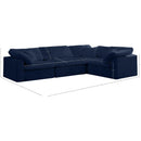  Manufacturer Color_Navy -- Cozy 119" Navy Velvet Upholstered Overstuffed Fiber Filled Comfort 4 pc Modular Sectional IMAGE 7