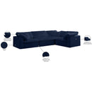  Manufacturer Color_Navy -- Cozy 119" Navy Velvet Upholstered Overstuffed Fiber Filled Comfort 4 pc Modular Sectional IMAGE 8