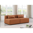  Manufacturer Color_Cognac -- Cube 72" Cognac Vegan Leather Upholstered 2 pc Armless Modular Loveseat IMAGE 2