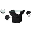 Meridian Beverwil Black Glass Top And Oak Veneer Base End / Side Table IMAGE 6