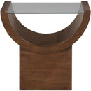  Meridian Beverwil Brown Glass Top And Oak Veneer Base End / Side Table IMAGE 3