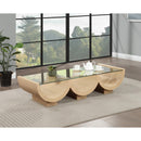  Meridian Beverwil Natural Glass Top And Oak Veneer Base Coffee Table IMAGE 2