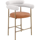  Color_Gold/ Orange -- Blake Cognac Vegan Leather And Boucle Fabric Upholstered Counter Stool IMAGE 3