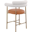  Color_Gold/ Orange -- Blake Cognac Vegan Leather And Boucle Fabric Upholstered Counter Stool IMAGE 4