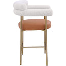  Color_Gold/ Orange -- Blake Cognac Vegan Leather And Boucle Fabric Upholstered Counter Stool IMAGE 6