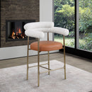  Color_Gold/ Orange -- Blake Cognac Vegan Leather And Boucle Fabric Upholstered Counter Stool IMAGE 8