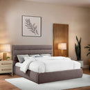  Color_Brown  Size_King  -- Adam Brown Linen Textured Fabric Upholstered King Bed IMAGE 2