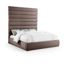  Color_Brown  Size_King  -- Adam Brown Linen Textured Fabric Upholstered King Bed IMAGE 1