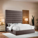  Color_Brown  Size_King  -- Adam Brown Linen Textured Fabric Upholstered King Bed IMAGE 2