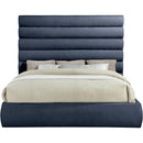  Color_Navy  Size_King  -- Adam Navy Chenille Fabric Upholstered King Bed IMAGE 3