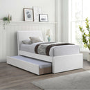  Meridian Myles Cream Linen Textured Fabric Upholstered Twin Trundle Bed IMAGE 2