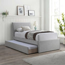  Meridian Myles Grey Linen Textured Fabric Upholstered Twin Trundle Bed IMAGE 2
