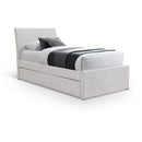Meridian Myles Cream Chenille Fabric Twin Trundle Bed IMAGE 1