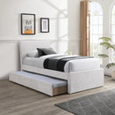  Meridian Myles Cream Chenille Fabric Upholstered Twin Trundle Bed IMAGE 2
