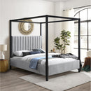  Color_Black/ Grey  Size_Queen  -- Kelly Grey Boucle Fabric Upholstered Queen Bed IMAGE 2