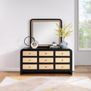  Meridian Siena Black Ash Wood And Natural Cane Frame Mirror IMAGE 2