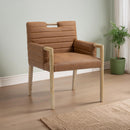  Color_Cognac -- Aimee Cognac Vegan Leather Upholstered Dining Arm Chair IMAGE 2