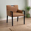  Color_Cognac -- Aimee Cognac Vegan Leather Upholstered Dining Arm Chair IMAGE 2